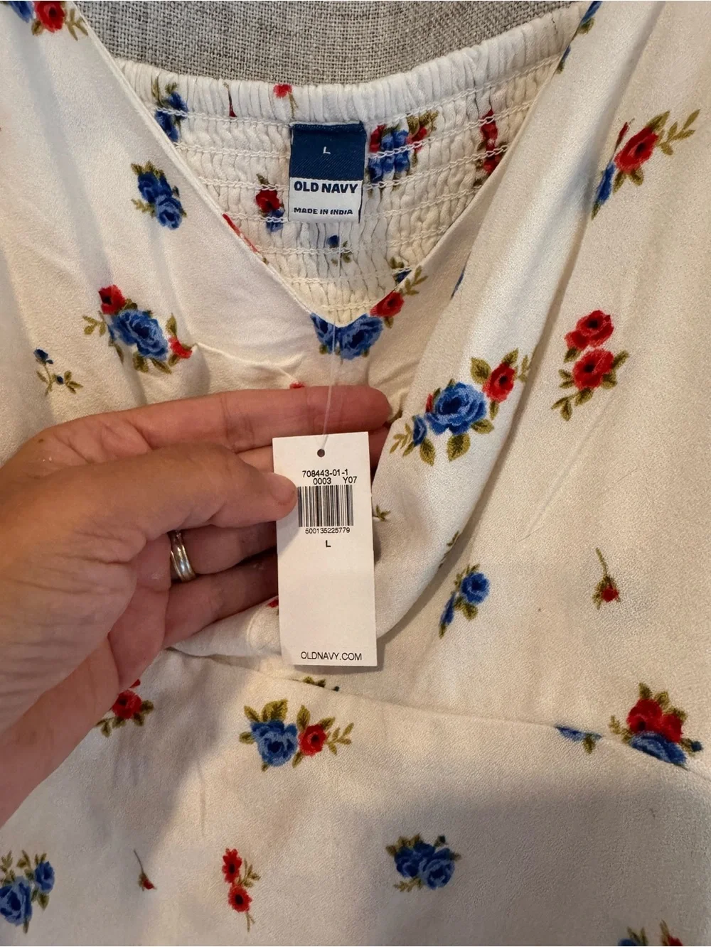 Old Navy White Floral Slip Dress with Red and Blue Flowers